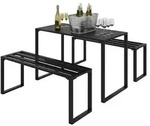 Outsunny Outdoor Tisch-Set Festgarnitur 3-tlg. Sitzgruppe Gartengarnitur Metall