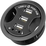 3-Port USB-Einbau-Hub mit 2x 3,5-mm-Audio-Anschl&uuml;ssen zum Einbau in