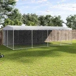 vidaXL Outdoor-Hundezwinger mit &Uuml;berdachung 7,6x3,8x2,3 m - Silber