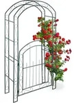 Relaxdays Rosenbogen mit T&uuml;r, Garten Rankhilfe Kletterpflanzen, Torbogen Metall,