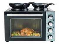 Bestron Kleinküche mit Ofen und Doppelkochplatte, Crispy & Co, 3200 Watt, Schwarz