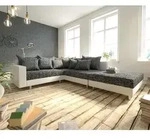 DELIFE Ecksofa Clovis Weiss Schwarz Hocker Armlehne Ottomane Rechts modular -