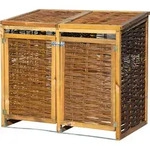 dobar Wetterfeste Doppel-M&uuml;lltonnen-Box aus Holz, aufklappbares M&uuml;lltonnen-Versteck