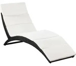 vidaXL Klappbare Sonnenliege mit Auflage Poly Rattan Schwarz - Beige/Wei&szlig;