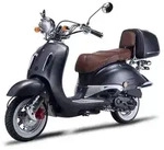 Motorroller Strada mit Top Case 125 ccm 85 km/h, Euro 5, mattschwarz, Sitzbank braun,