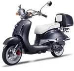 Motorroller Strada mit Top Case 125 ccm 85 km/h, Euro 5, mattschwarz, Sitzbank wei&szlig;,