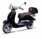 Motorroller Strada mit Top Case 125 ccm 85 km/h, Euro 5, schwarz, Sitzbank braun, GT
