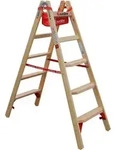 Euroline Holz Stufenstehleiter mit Comfort-Stufen mit Werkzeugablage 2x5 Stufen