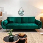 riess-ambiente Retro Schlafsofa DIVANI 220cm smaragdgr&uuml;n Samt goldene...