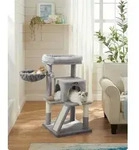 FEANDREA Kratzbaum 96cm mit Kuschelh&ouml;hle Kletterturm f&uuml;r Katzen Kratzbrett - Grau