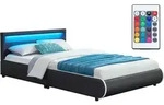 Juskys Polsterbett Sevilla 140 x 200 cm schwarz &ndash; Bettgestell mit LED Beleuchtung,