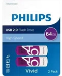 Philips USB-Stick 2.0 Vivid, 64GB, 2er Pack, Farbe:Lila