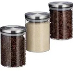 Relaxdays Vorratsglas 3er Set, je 750ml, luftdicht, Edelstahl Deckel, f&uuml;r M&uuml;sli,