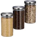 Relaxdays Vorratsglas 3er Set, je 1 L, luftdicht, Edelstahl Deckel, f&uuml;r Pasta,