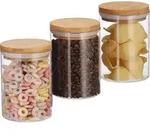 Relaxdays Vorratsdosen Glas, 3er Set, f&uuml;r Pasta, Reis, M&uuml;sli, Kaffeebohnen, Volumen