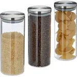 Relaxdays Vorratsglas 3er Set, luftdicht, Edelstahl Deckel, f&uuml;r Pasta, M&uuml;sli &