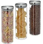 Relaxdays Vorratsglas 3er Set, luftdicht, Edelstahl Deckel, f&uuml;r Pasta, M&uuml;sli &