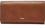 FOSSIL Leder Geldb&ouml;rse Logan Flap Clutch Brown braun - Braun