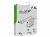 Belkin Dual USB-A Ladegerät, 24W incl. Lightning Kabel 1m, weiß