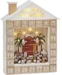 BRUBAKER Adventskalender Krippe mit LED Beleuchtung Wei&szlig; Goldbeige 31,5 x 38,2...