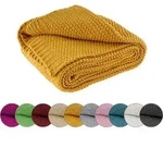 Kuscheldecke Strick 140x190 gelb senfgelb curry - warme weiche Strickdecke mit...
