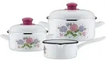 GSW Kochtopf-Set Hortensie 5-tlg., 189965, Stahl-Emaille, ca. 1,4 L / ca. 2,8 L / ca.