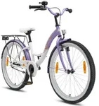 BIKESTAR Kinder Fahrrad ab 9 Jahre | 24 Zoll Classic Kinderrad | Lila & Wei&szlig; -...