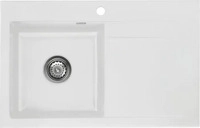 Systemceram Sp&uuml;le KeraDomo STEMA 80 in SATIN Becken links mit Handbet&auml;tigung Wei&szlig;