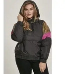 Urban Classics Damen Winterjacke Ladies AOP Mixed Pull Over Jacket Black/Leo-5XL -