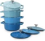 Navaris Mini Cocotte Set - 4x Gusseisen Mini Topf Blau - Optimale W&auml;rme Distribution