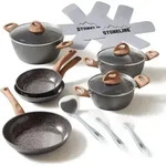 STONELINE&reg; CERAMIC Keramik Kochgeschirr-Set 14-teilig | mit Deckeln - Holzoptik