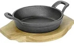 K&Uuml;CHENPROFI Servierpfanne mit 2 Griffen und Holzbrett BBQ 18,5x24x5,5cm - Schwarz
