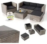 Juskys Polyrattan Lounge Punta Cana L grau-meliert &ndash; Gartenlounge f&uuml;r 4-5...