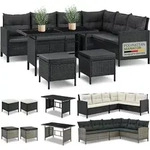 Juskys Polyrattan Lounge Manacor - Sofa, Tisch, Hocker & Kissen - Schwarz & Grau -