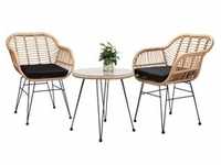 CASARIA® Gartenmöbel mit Tisch 2 Stühle Auflagen Rattan- Optik 3 teilig