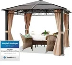Gartenpavillon 3x3 m wasserdicht ALU Deluxe Pavillon mit 4 Seitenteilen in Taupe