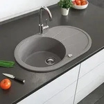 Sp&uuml;lbecken Bergstr&ouml;m Beton 78 x 50 cm Rund mit Trockenplatz, Model 29493 -...