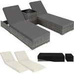 tectake 2er Set Aluminium Rattan Sonnenliegen inkl. Tisch - verstellbare...