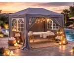 Faltpavillon 2 x 3 m Smoky Grau, 4 Easy-Klett Seitenw&auml;nde (2 Rei&szlig;verschl&uuml;sse, 2