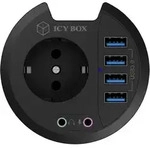 RaidSonic ICY BOX Tisch-Hub, 4x USB-A 3.0, Audio, Schuko Steckdose, Einbau 80mm,