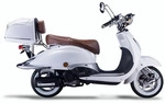 Motorroller Strada mit Top Case 50 ccm 45 km/h, Euro 5, Wei&szlig;, Sitzbank braun, GT