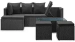 vidaXL 4-tlg. Garten-Lounge-Set Schwarz mit Auflagen Poly Rattan - Schwarz