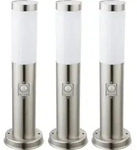 3er Set LED Stehlampe, Edelstahl silber, Bewegungsmelder, H 45 cm - Silber