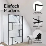 Duschwand 120&times;195 cm, Schwarz, Aluminium, 6 mm ESG, Siebdruck - Schwarz