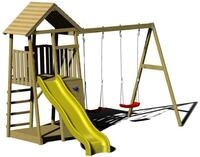 Wendi Toys Holz Spielturm Pinguin inkl. Rutsche, Kletterwand, 2 Schaukeln &