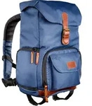 Mantona Luis junior Retro Fotorucksack blau mit Leder, Kamerarucksack inkl.