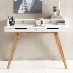 WOHNLING Schreibtisch 110 x 85 x 60 cm MDF-Holz skandinavisch wei&szlig; matt Arbeitstisch
