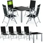 CASARIA&reg; Gartenm&ouml;bel Set 4 St&uuml;hle mit Tisch 90x90cm Aluminium Sicherheitsglas