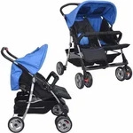 vidaXL Zwillingskinderwagen Stahl Blau und Schwarz - Blau