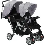 vidaXL Tandem-Kinderwagen Stahl Grau und Schwarz - Grau